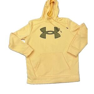 Under Armour Mens Yellow Orange Long Sleeve Fleece Pullover Hoodie Size Medium